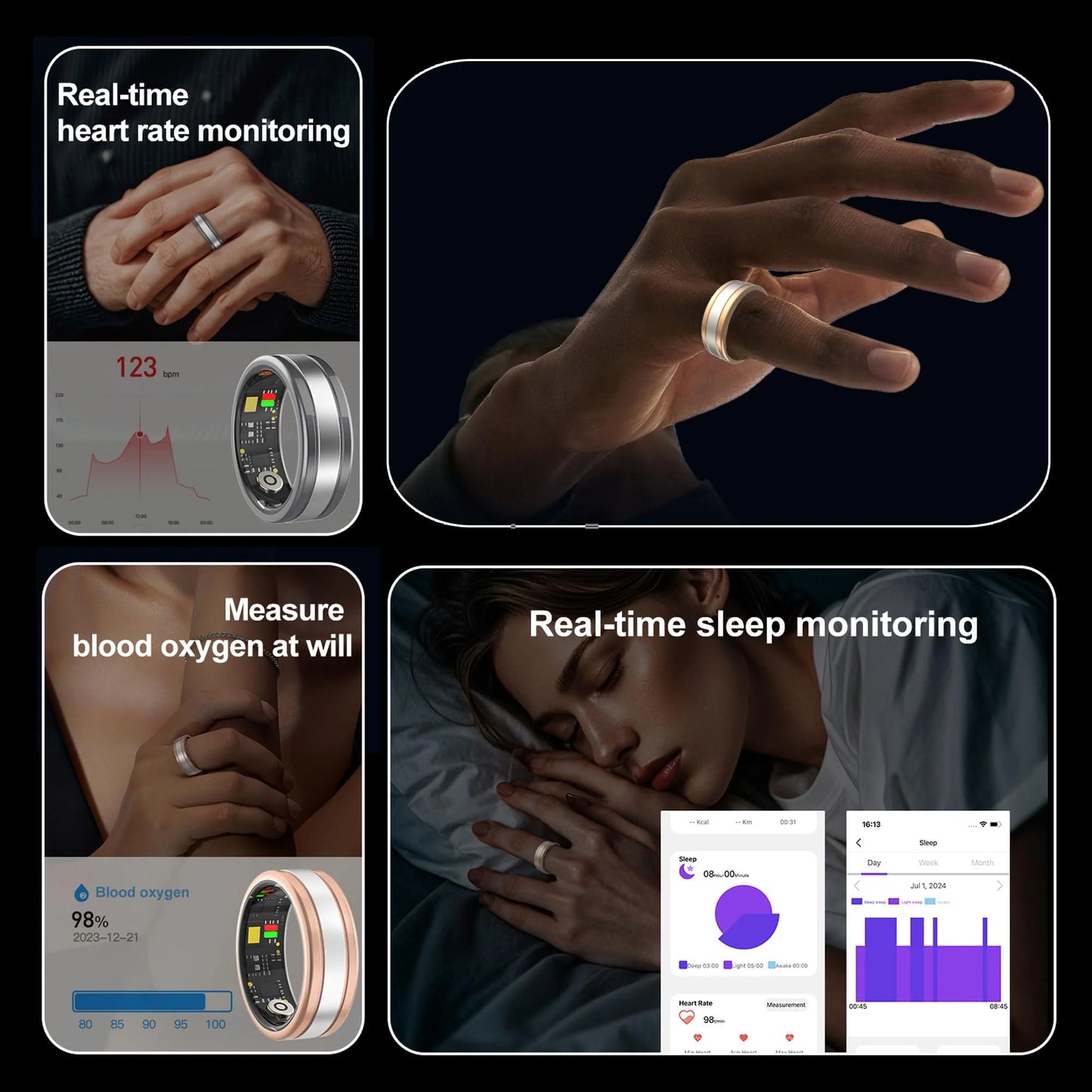 Smart Ring Health Rings for Men Women Heart Rate Monitor Sleep Ring
